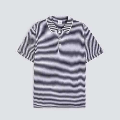 Aspesi polo modelo 812 tejido de algodón, seda y lino raya azul oscuro