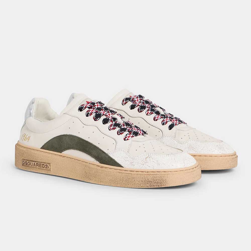 Zapatillas Dsquared2 Rider Piel de Becerro blanco, verde y plata